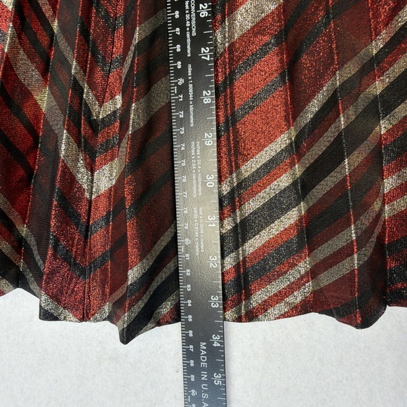 Zara Claret Metallic Pleated Midi Skirt Size Medium Black Red Gold - Picture 7 of 8